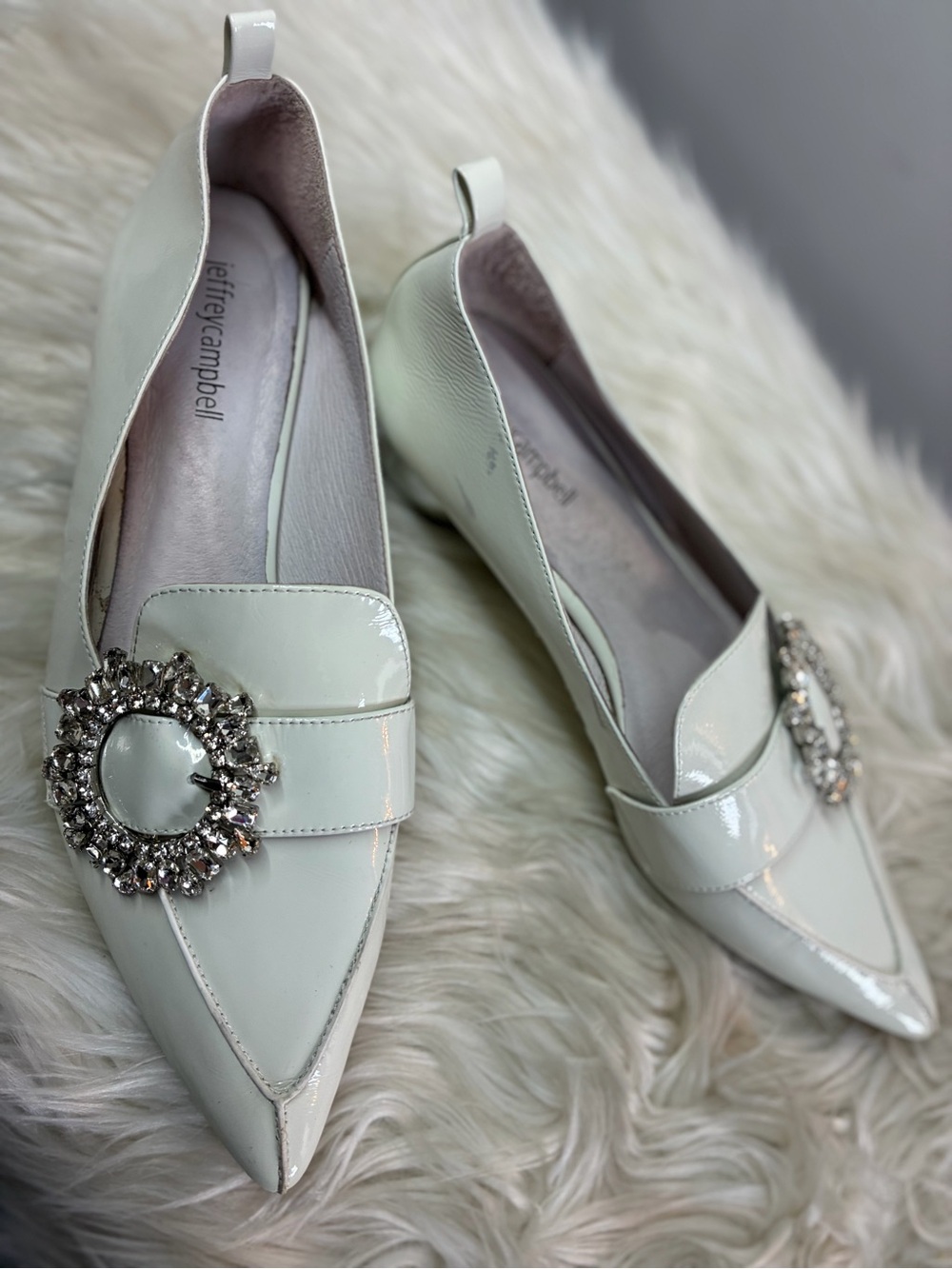Jeffrey Campbell White Patent Pointed-Toe Flats with Crystal Buckles - Picture 6 of 10